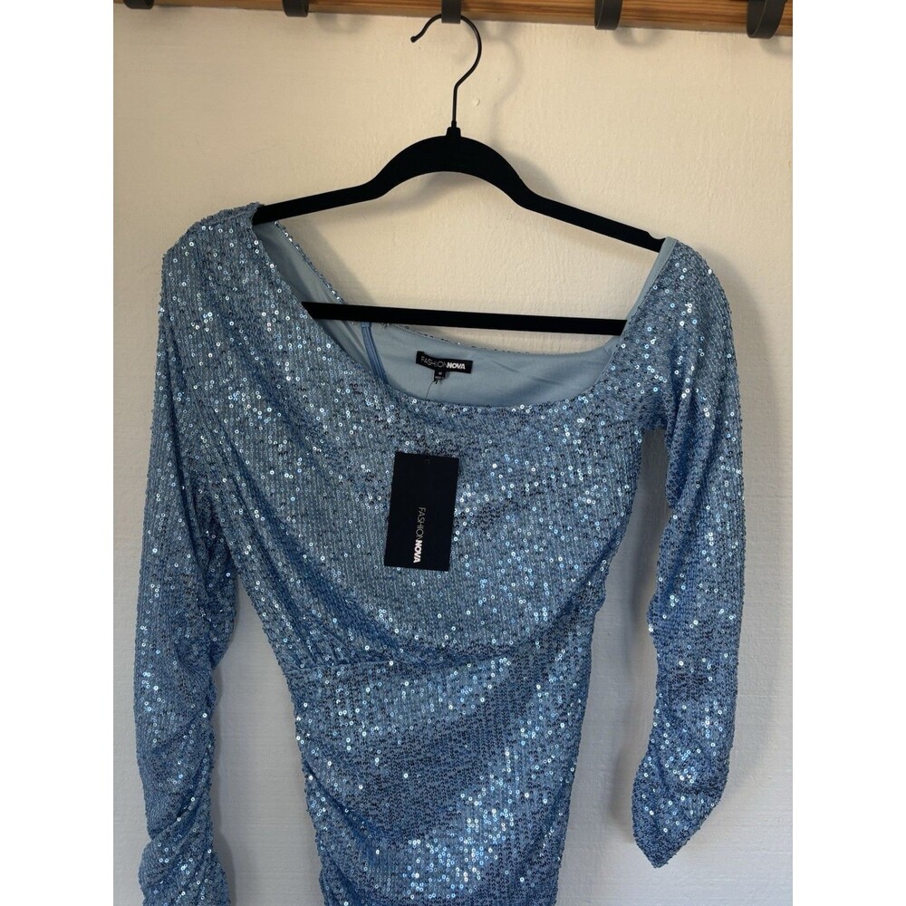 Fashion Nova Club Guestlist Sequin Mini Dress Blue M NWT Winter Formal Cocktail - Picture 7 of 12